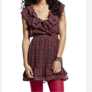 2/$30 Sheer Black & Floral Ruffle Mini Dress “Eclectic Influence” Size Small